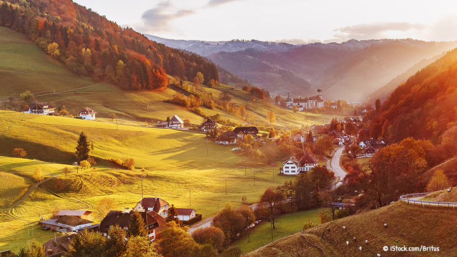 Landschaftspanorama vom Schwarzwald in goldenem Licht